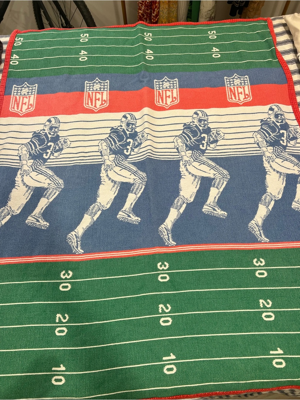 Vintage 90’s NFL Football Field Throw Blanket/ Tapestry- Green/Blue/Red